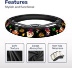 Black Witchy Halloween Steering Wheel Cover, Non-Slip Polyester Wheel Grip, Universal 15 Inch Car Accessory