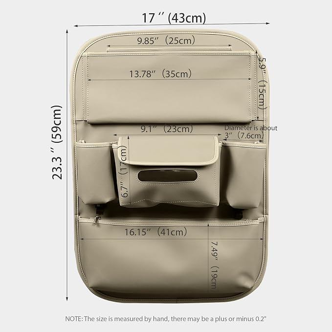 Car Seat Organizers Waterproof Backseat Protector with Storage Pocket Large Leather Kick Mats for Kids Pets Automobile SUV Truck (Beige, Large Pocket)