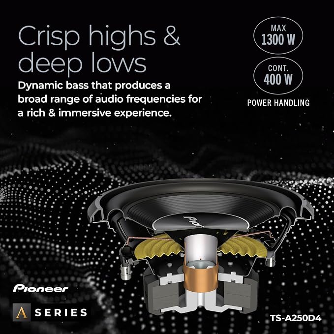 A-Series TS-A250D4 10” Subwoofer – 1300W Max, Flexible Wiring, Powerful Bass Output