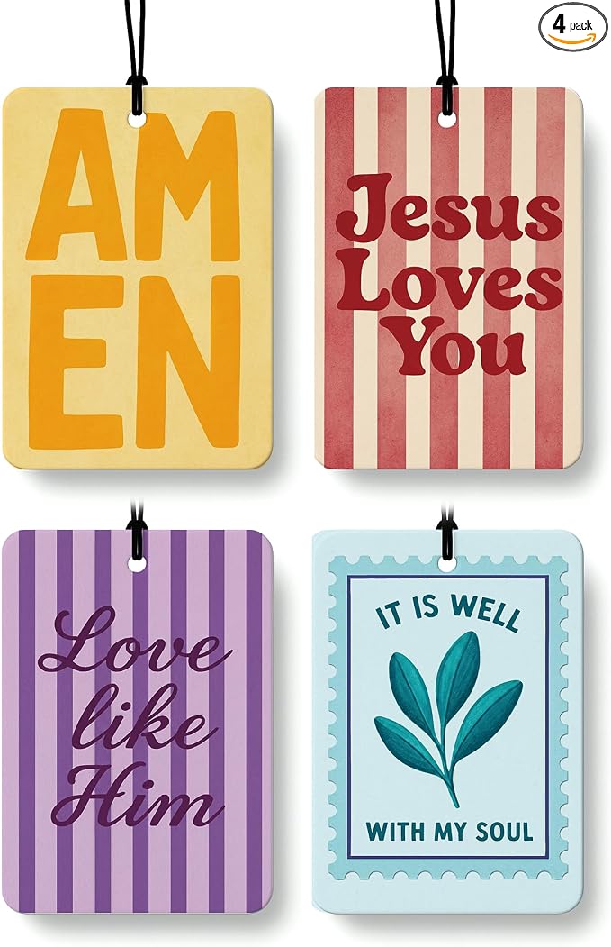 Preppy Christian Jesus Car Air Freshener 4 Pcs for Women Girls | Preppy Religious Car Accessories Mirror Decor, Christian Hanging Air Freshener for Cars Closet Drawer Books
