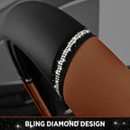 Leather Steering Wheel Cover - Made with PVC Leather Bling Design - Anti-Slip Wheel Cover Universal Fit Most 14 1/2 inches to 15 inches - Brown Color