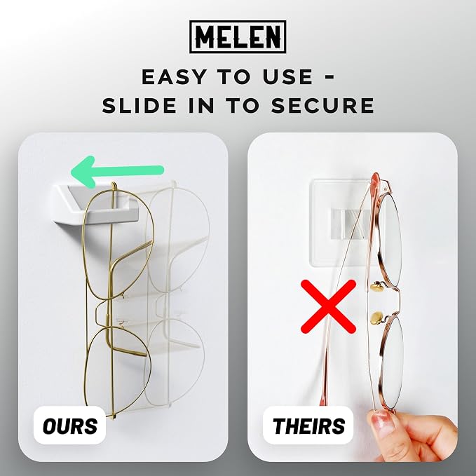 MELEN Adhesive Sunglass Organizer Wall (8-Pack) - Strong and Compact Glasses Holder, Sunglass Holder for Car and Wall - White