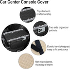 Bling Car Center Console Cover, Leather Car Arm Rest Cover Cushion with 2 Storage Bags, Universal Auto Armrest Protector Storage Box, Bling Accessories Interior for Most Vehicles (Silver)