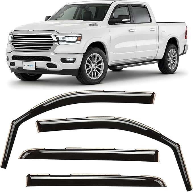 in-Channel Incredibly Durable Rain Guards for Dodge Ram 1500 2019-2026 Crew Cab, Original Window Deflectors, Vent Window Visors, Vent Deflector, 4 pcs. - 619418