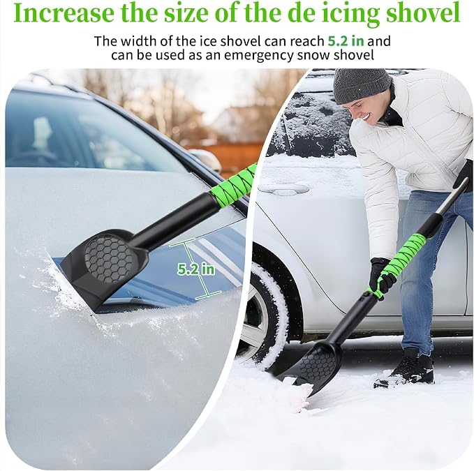 45.6" Ice Scraper and Snow Brush for Car Windshield [Silicone Bristles],3-in-1 Extendable Emergency Snow Shovel with Ergonomic Foam Grip and 360° Pivoting Brush Head for Christmas, Car Auto Truck SUV