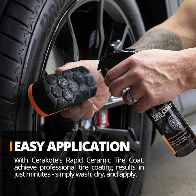 Rapid Ceramic Tire Coat - Long-Lasting Deep Black Tire Shine | Lasts up to 10X longer than traditional tire dressings with a natural satin and a no-sling ceramic finish. Car, truck, & SUV