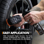 Rapid Ceramic Tire Coat - Long-Lasting Deep Black Tire Shine | Lasts up to 10X longer than traditional tire dressings with a natural satin and a no-sling ceramic finish. Car, truck, & SUV