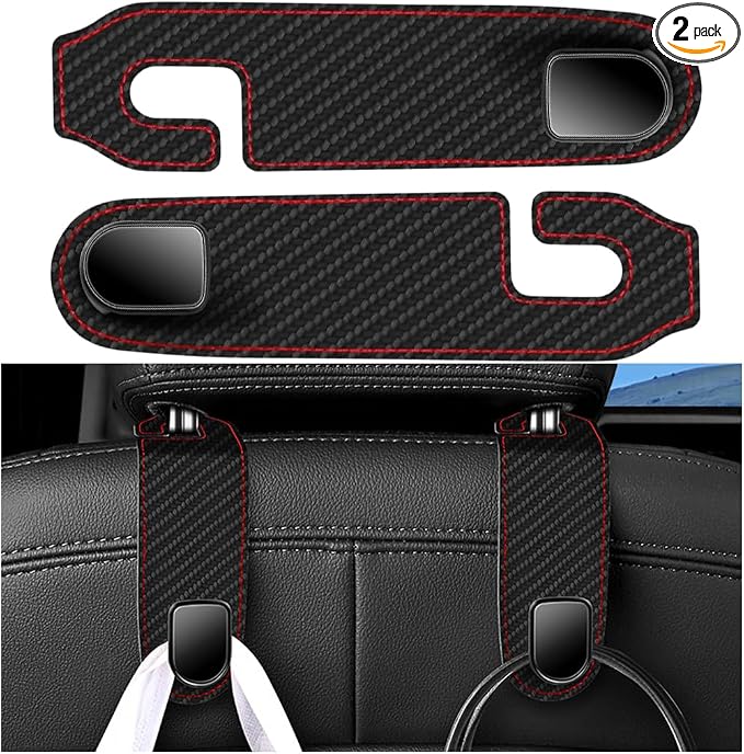Car Seat Headrest Hook, 2PCS Vehicle Seat Back Hangers Organizer for Handbag Purse Coat, Automotive Interior Headrest Storage Hooks, Universal for SUV Automobile Truck (Carbon Fiber)