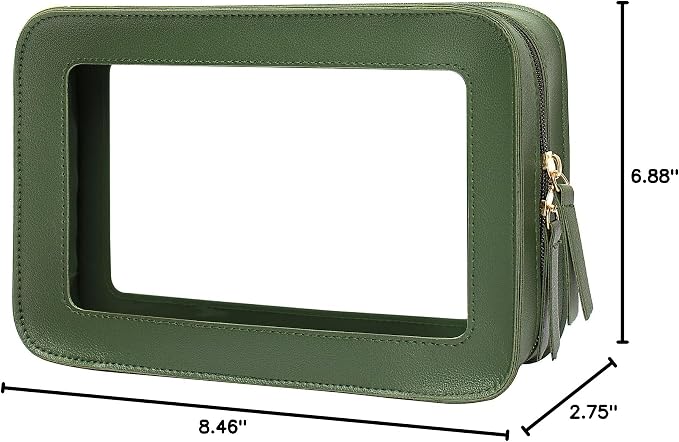Clear Makeup Bags, TSA Approved Toiletry Bag with Zipper, Travel Makeup Organizer Fit Carry-on Travel Essentials,Small Cosmetic Bags Pouch for Women Men (Clear-Vintage Green)
