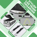 Car Trunk Organizer with Insulated Grocery Bag- 110L High Capacity Car Storage Box, with 4 Compartments, Reflective Strip, Cover, for Auto, SUV, Truck, Minivan