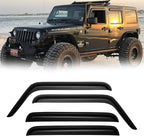 Window Visors for 2007-2018 Jeep Wrangler JK Unlimited 4-Door, Rain Guards Shields Vent Deflector Shade Dark Smoke 08 09 10 11 12 13 14 15 16 17, Tape-On, 4PCS
