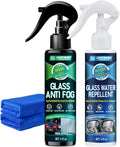 Water Repellent & Anti-Fog Spray | Quick Interior & Exterior Car Glass Bundle for Long-Lasting Clear Vision | Hydrophobic Coating for Windshield Windows Mirrors Glasses Helmets & Swim Masks