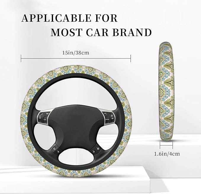 Abstract Florals Block Steering Wheel Cover, Elastic Non-Slip Steering Wheel Protector,Auto Interior Decor for Women Girls,Universal 15" Fit for Sedans,Trucks