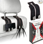 Car Headrest Hook, Car Seat Headrest Hooks and Purse Hook for Car, Leather Seat Back Organizer with Phone Holder, Universal Hidden Storage for SUV/Truck (Black-2Pack)
