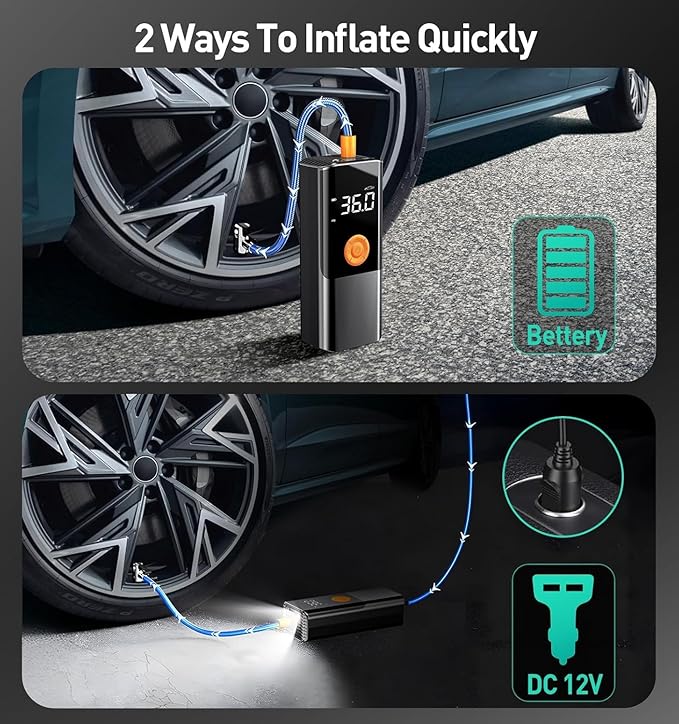 Tire Inflator Portable Air Compressor, Air Pump for Car with Pressure Gauge,Tire Inflator for Car Motorcycle Bike Pump