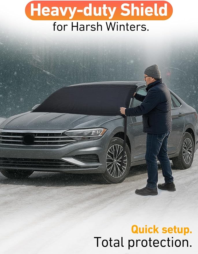Car Snow Cover Compatible for Volkswagen Jetta | Windshield Cover for Ice and Snow with S-Hook Straps | Heavy-Duty 600D Oxford Winter Car Cover, Waterproof & Anti-Slip