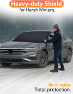 Car Snow Cover Compatible for Volkswagen Jetta | Windshield Cover for Ice and Snow with S-Hook Straps | Heavy-Duty 600D Oxford Winter Car Cover, Waterproof & Anti-Slip