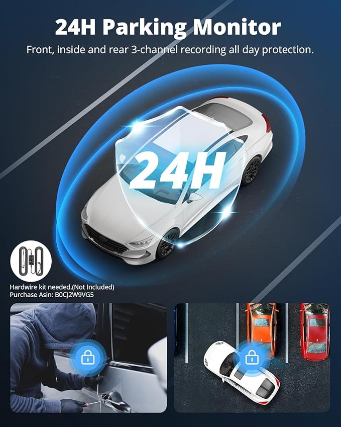 3 Channel 5G WiFi Dash Cam with 64GB Card, 2.5K/1080P Front and Rear Inside Dashcam, 2.5K/1080P/1080P Three Way Dash Camera for Cars Auto IR Night Vision, Loop Recording, APP Control(O3PRO)