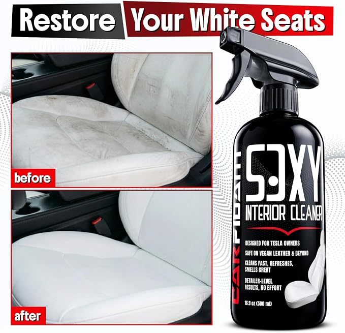Tesla Interior Cleaner - White Seat & Stain Remover for Model 3, Y, X, S - Safe on Vegan Leather - Removes Dirt, Oils & Light Stains - No Residue - Light Citrus Scent - 16oz Kit