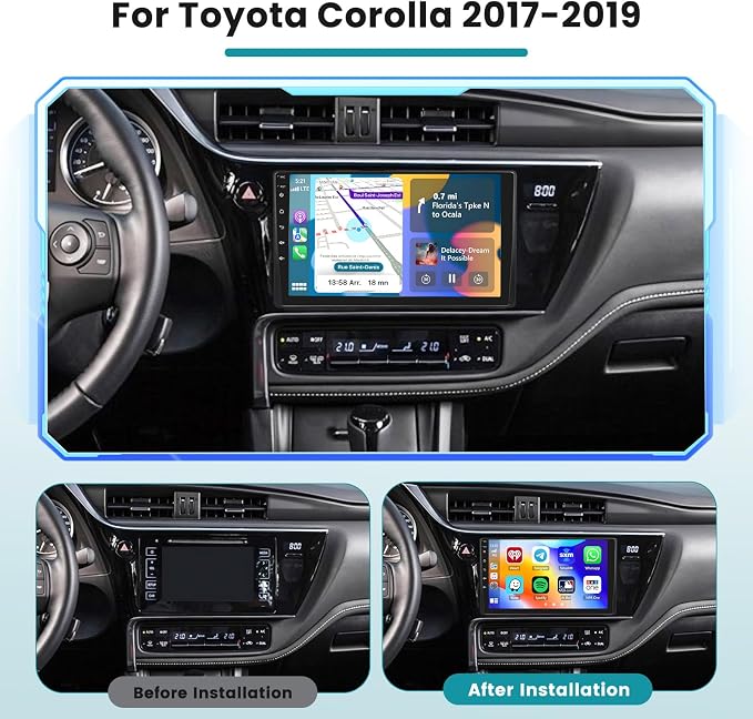 2+64G Car Radio for Toyota Corolla 2017 2018 2019 Wireless Carplay Android Auto, 9 inch Touch Screen for Corolla Car Stereo with Bluetooth 5GHz WiFi GPS Navigation FM RDS SWC + Backup Camera