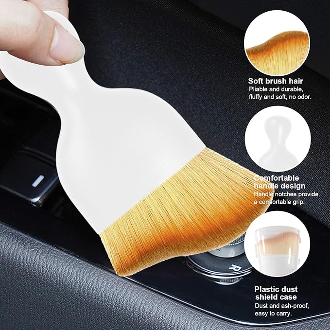 Car Detailing Brush, Curved Soft Bristles Auto Removal Dust Collectors, Universal Vehicle Dashboard, Air Conditioner Vents etc Interior Cleaning Tool Accessories (White)