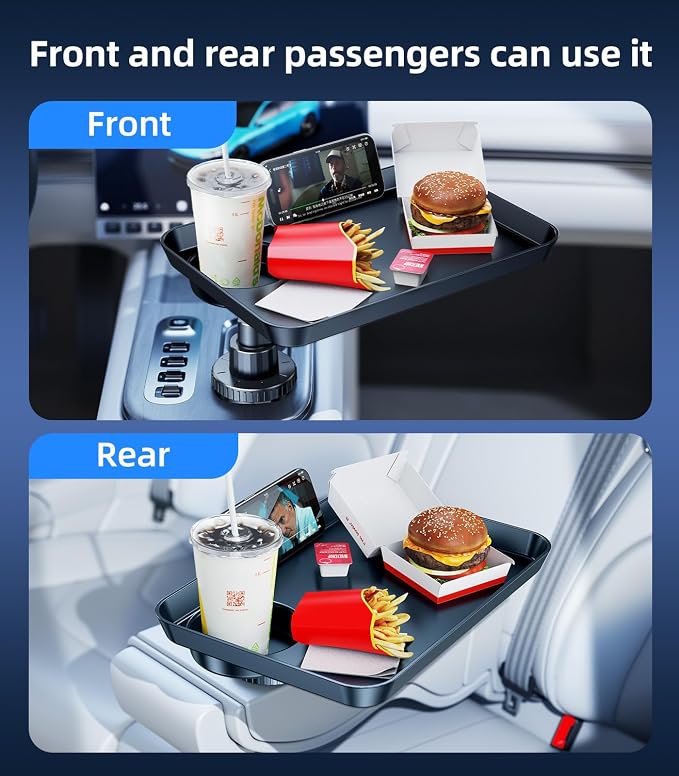 Tesla RV Semi Truck Car Cup Holder Tray Expander, Detachable 360 Rotating Car Food Tray Table for Eating Lunch Snack, Car Road Trip Essentials of Tesla Model 3 Y Accessories 2026 2025 2024