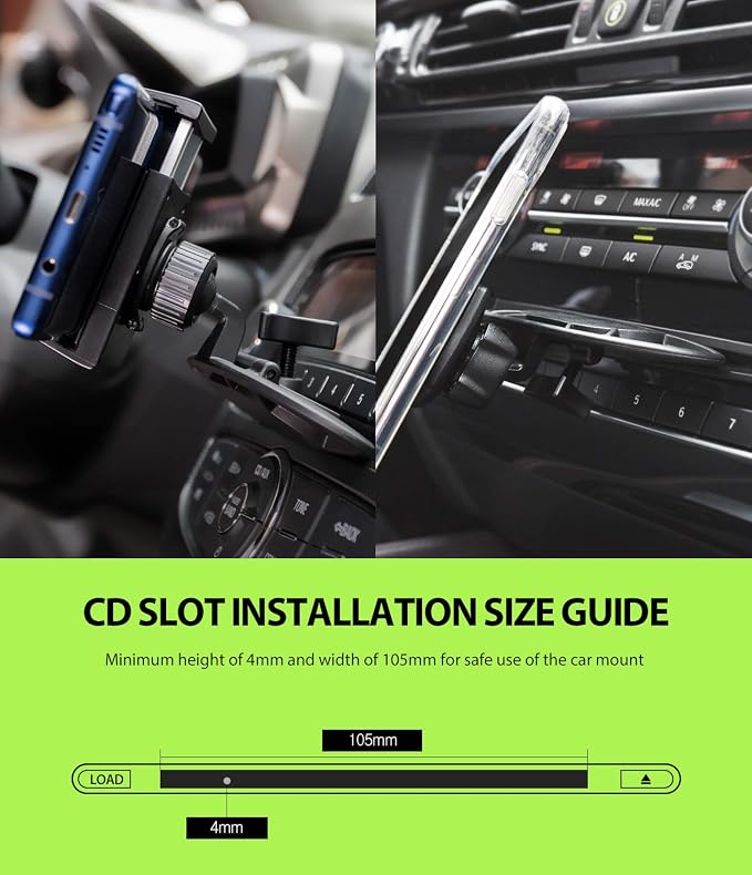 2 in 1 CD Slot Car Phone Holder Mount One Touch Premium Adjustable Phone Grip Strong Magnet Clip Cradle for Universal Smartphone - Black