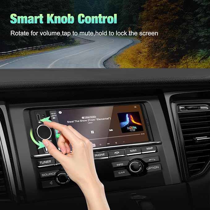 Single Din Radio for Car - Supports Apple Carplay & Android Auto，6.28 inch Single Din Touchscreen Radio with Bluetooth，Backup Camera，Enhanced Mic，USB ，SWC ，RCA，EQ，FM (Black)