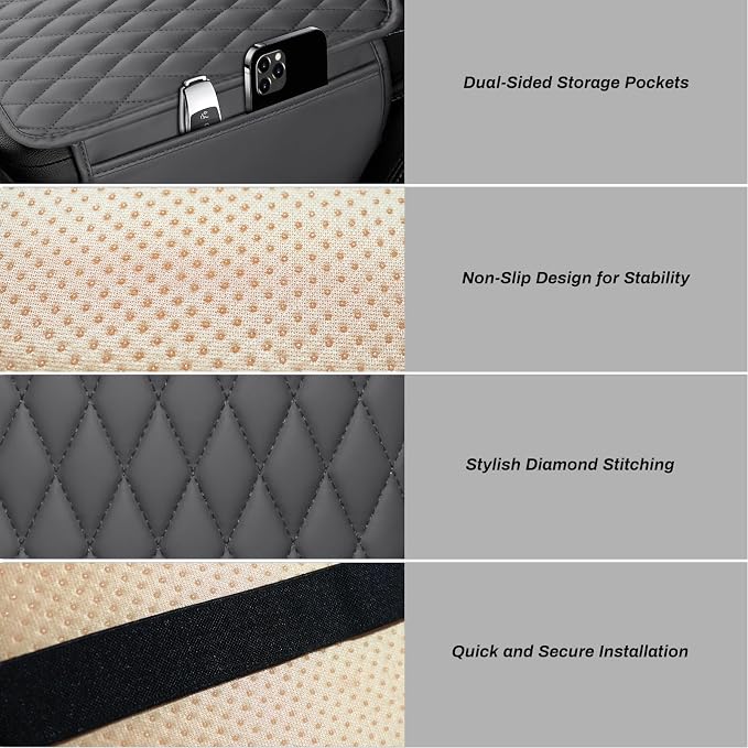 Car Center Console Cover Upgraded Microfiber Leather Car Arm Rest Cover with 2 Storage Bags Universal Armrest Cover for Car Storage Box Car Interior Accessories Protector for Most Vehicle-Gray