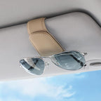 Sunglass Holder for Car Visor Sunglasses Clip Magnetic Leather Glasses Eyeglass Holder Truck Car Interior Accessories Universal for Woman Man -Beige