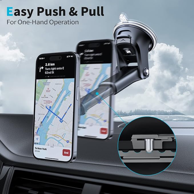 Magnetic Phone Mount, Dashboard Windshield Suction Cup Car Phone Holder Phone Mount with 6 Strong Magnets, Adjustable Telescopic Arm, Compatible with iPhone/Air/Pro/Max/All Smart Phones
