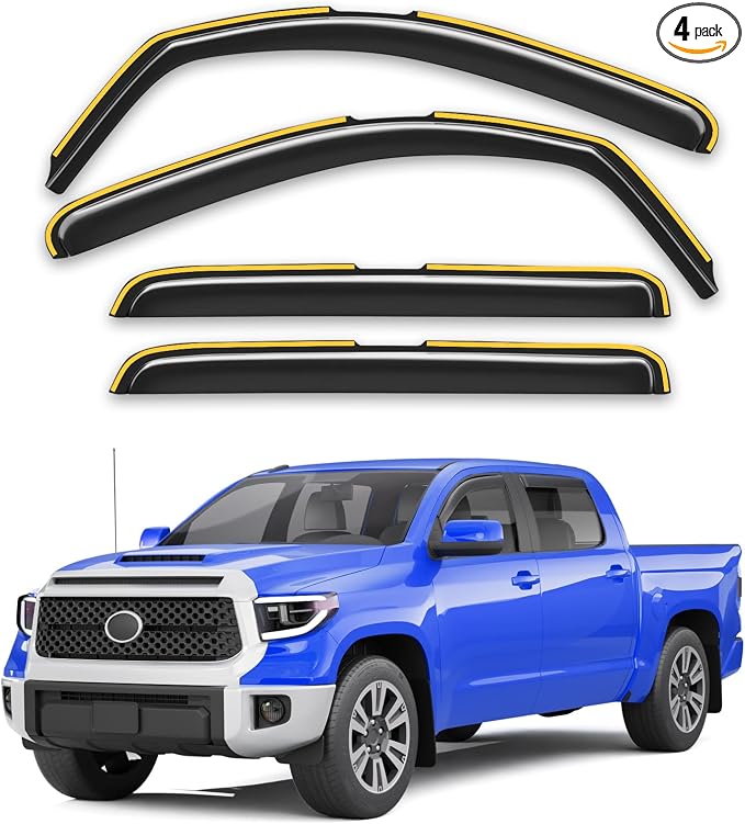 in-Channel Rain Guards Fit for Trucks Toyota Tundra 2007-2021 CrewMax, Extra Durable Window Rain Guards Visors Vent Visors Window Deflector Vent Shades Car Accessories -4 pcs