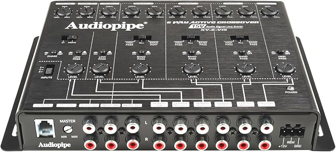 6-Way Active Crossover (XV-6-V15), Multiplier Switch, Compact, Power LED Indicator, Subwoofer Bass Boost, Custom Installation, Remote Bass Knob
