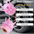 4PCS Crown Bling Tire Stem Valve Caps, Crystal Diamond Tire Air Cap Set Universal Copper Core Stem Covers for Cars, SUV, Trucks, Bikes, Motorcycles, Bicycles (Pink & Purple)