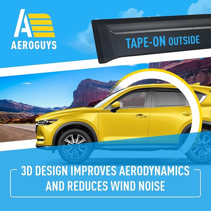Extra Durable Window Deflectors Tape-On Window Visors Rain Guards Fit for Mazda CX-5 2017-2025, Sun Visors, Wind Vent for Shades, Exterior Car Accessories - 6pcs. AG0661
