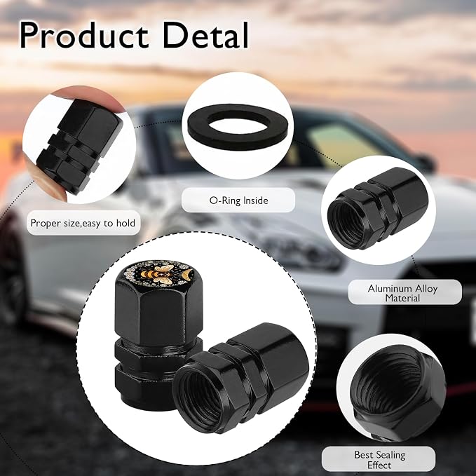 4Pack Bee Tire Valve Caps Universal Tire Air Cap Valves Stem Covers | Aluminum Alloy Rust-Proof Valve Stem Caps, for Auto SUV Truck Motorcycle Bicycle, Bee Gifts Decor for Women Men Drivers