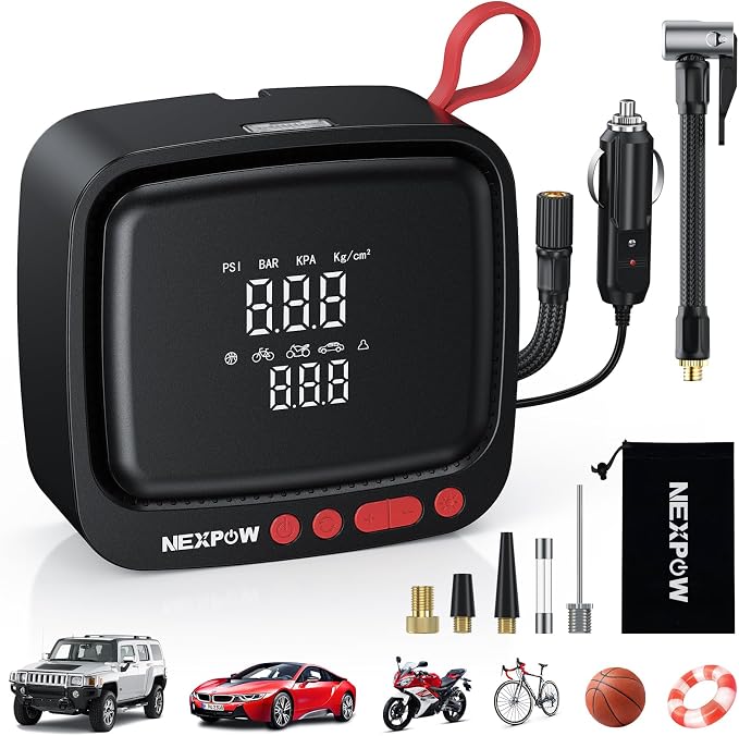 Tire Inflator Portable Air Compressor 150PSI 12V DC Air Pump with Dual Digital Pressure Gauge & Auto Shut-Off, Air Compressor Portable with LED Light for Car, Motorcycle, Bicycle, Ball and More