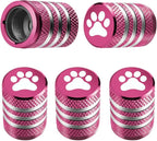 Tire Valve Stem Caps Cover - (5 Pack) Tire Air Caps Metal with Plastic Liner Corrosion Resistant Leak-Proof Dog Paw Print for Car Truck Motorcycle Bike Pink