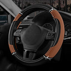 Leather Steering Wheel Cover - Made with PVC Leather Bling Design - Anti-Slip Wheel Cover Universal Fit Most 14 1/2 inches to 15 inches - Brown Color