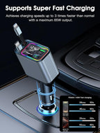 Retractable Car Charger USB C & Lightning, 107W Fast Charging Type-C Car Charger with Built-in Lightning Cable, Compatible with iPhone 17/16/15/Air, Samsung S24/S23/S22, Pixel 9/8/7 - Grey