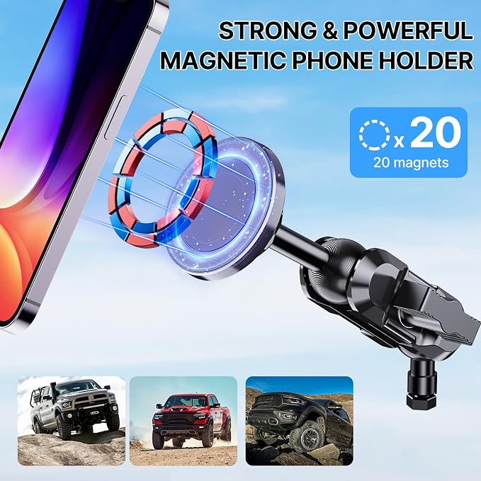 Stainless Steel Phone Mount for 2024+ Ford F150 Phone Holder with Magnetic Heads - All-Metal Shakeproof Dash Mount Install Super Stable - Ford F150 Phone Mount