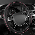 Colour Piping Leather Universal Fit Steering Wheel Cover, Perfectly fit for 14.5-15 inches Suvs, Vans, Trucks, Sedans, Cars (Black&Pink)