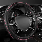 Colour Piping Leather Universal Fit Steering Wheel Cover, Perfectly fit for 14.5-15 inches Suvs, Vans, Trucks, Sedans, Cars (Black&Pink)