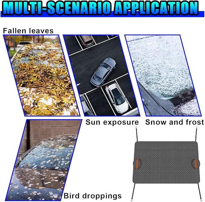 Magnetic Car Windshield Snow Cover, Extra Large Auto Ice Guard Windshield Cover with Side Window & Side Mirror Protector, Safe Reflective Vehicle Winter Exterior Accessories (Black)