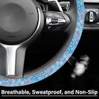 Blue Bohemian Pattern Steering Wheel Cover, Cute Print Steering Wheel Cover Protector, Ultra Thin Breathable Non-Slip, Car Accessories for Women, for Steering Wheel with a Diameter of 14.5"-15"