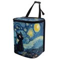 Cat Starry Night Print Car Trash Can with Lid, Leak Proof Auto Trash Bag Hanging Vehicle Garbage Can Multipurpose Storage Container for Back Seat Road Trip