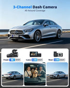 4K+2.5K+2.5K Dash Cam, STARVIS 2 Dash Camera 3-Channel, Free 64GB Card, Dashcam with 5G WiFi GPS, G-Sensor,Loop Recording, HDR, 24H Parking Monitor, Car Dash Cam for Rideshare & Taxi
