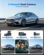 4K+2.5K+2.5K Dash Cam, STARVIS 2 Dash Camera 3-Channel, Free 64GB Card, Dashcam with 5G WiFi GPS, G-Sensor,Loop Recording, HDR, 24H Parking Monitor, Car Dash Cam for Rideshare & Taxi