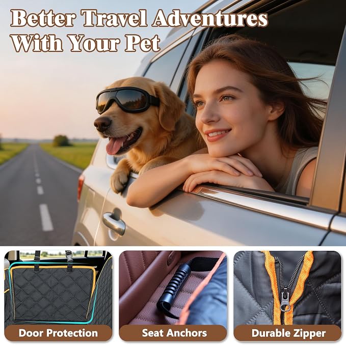 Dog Seat Cover for Back Seat, Dog Hammock for Trucks SUVs | 600D waterproof, nonslip, scratch-proof. Easy-clean, machine washable, pet-friendly for daily travel. Quick no-tool install.