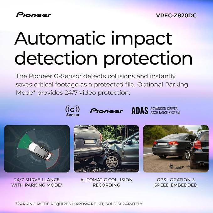 VREC-Z820DC Dual Dash Cam Front and Rear Car Camera - Premium 4K Camera, AI-ISP Starvis Night Vision, 139 Degree Wide Lens, ADAS Safety Alerts, Built in GPS, Impact Detection, 24/7 Coverage